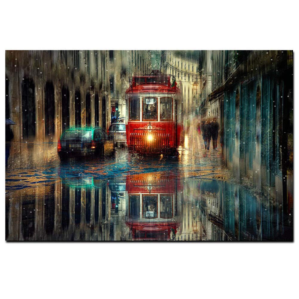 ZENDA Large City Street Wall Art Scenery Painting - Urban Landscape Canvas Wall Decor for Living Room & Bedroom - Framed Ready to Hang - Perfect for Modern Home & Office Decor