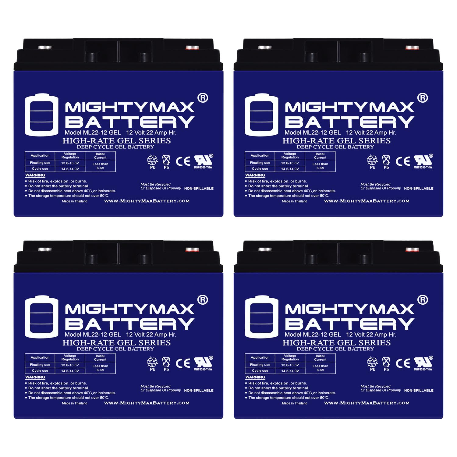 Mighty Max 12V 22AH GEL Replacement Battery for Powerpack Pro 600 Jump Starter - 4 Pack - Perfect for Emergency Car Jump Starts, Power Outages & Portable Power Needs