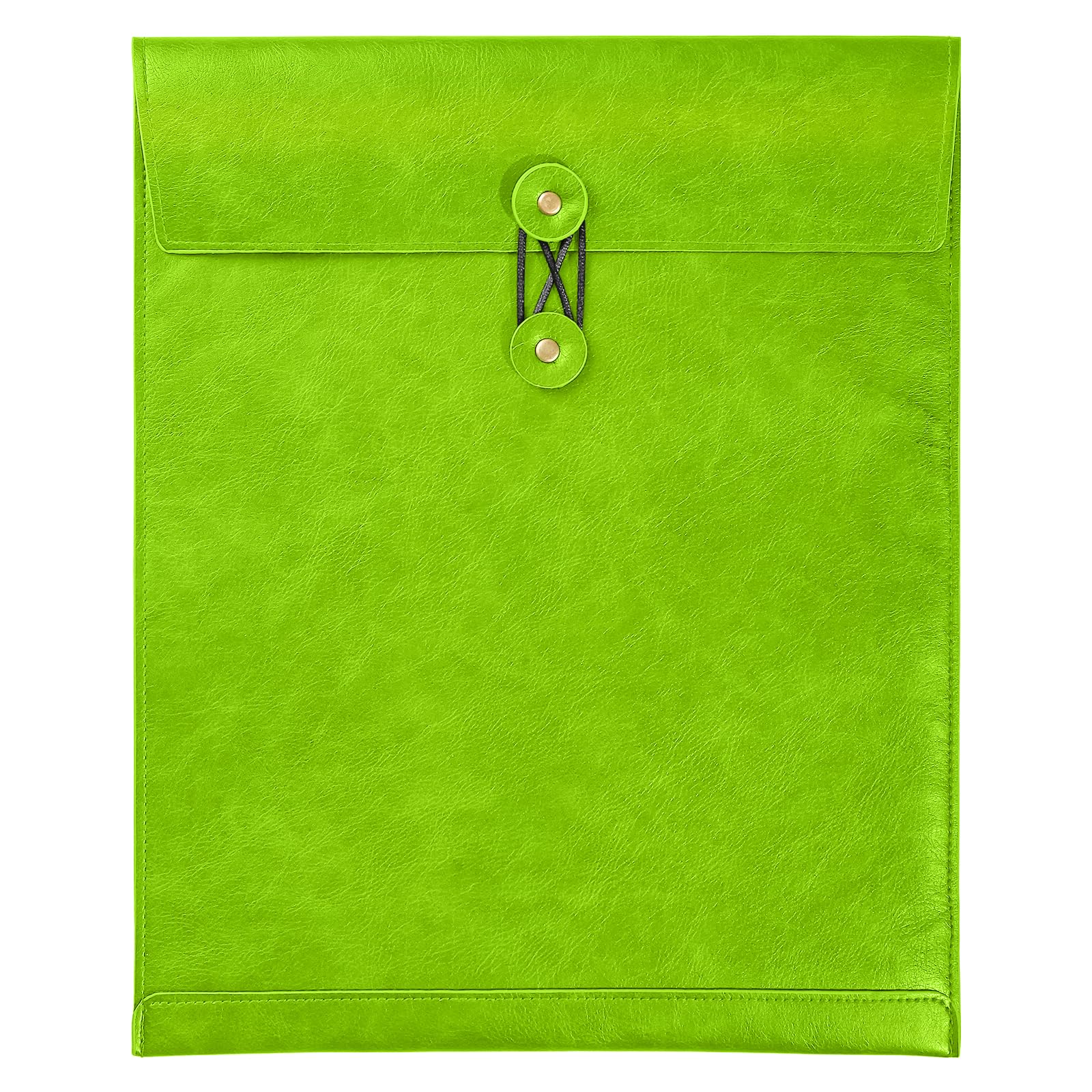 Bright Green A4 PU Leather File Folders - Document Organizer with String Tie Closure, Laptop Sleeve & Notebook Case - Perfect for Office, School & Business Travel (1PC)