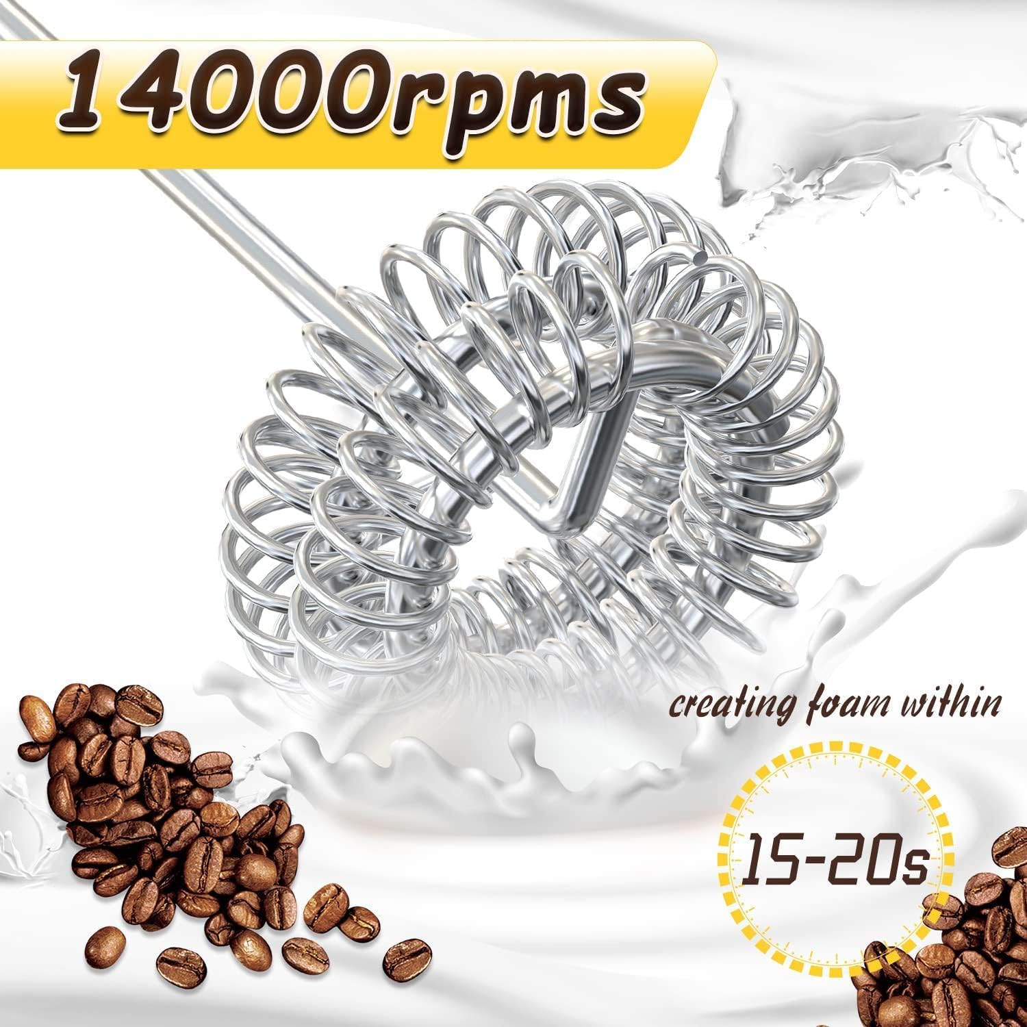 Rechargeable Milk Frother Handheld - Electric Coffee Mixer with Stand & Detachable Stainless Steel Whisk for Lattes, Cappuccino, Matcha - Perfect for Home, Office & Coffee Shops (Stainless Steel)