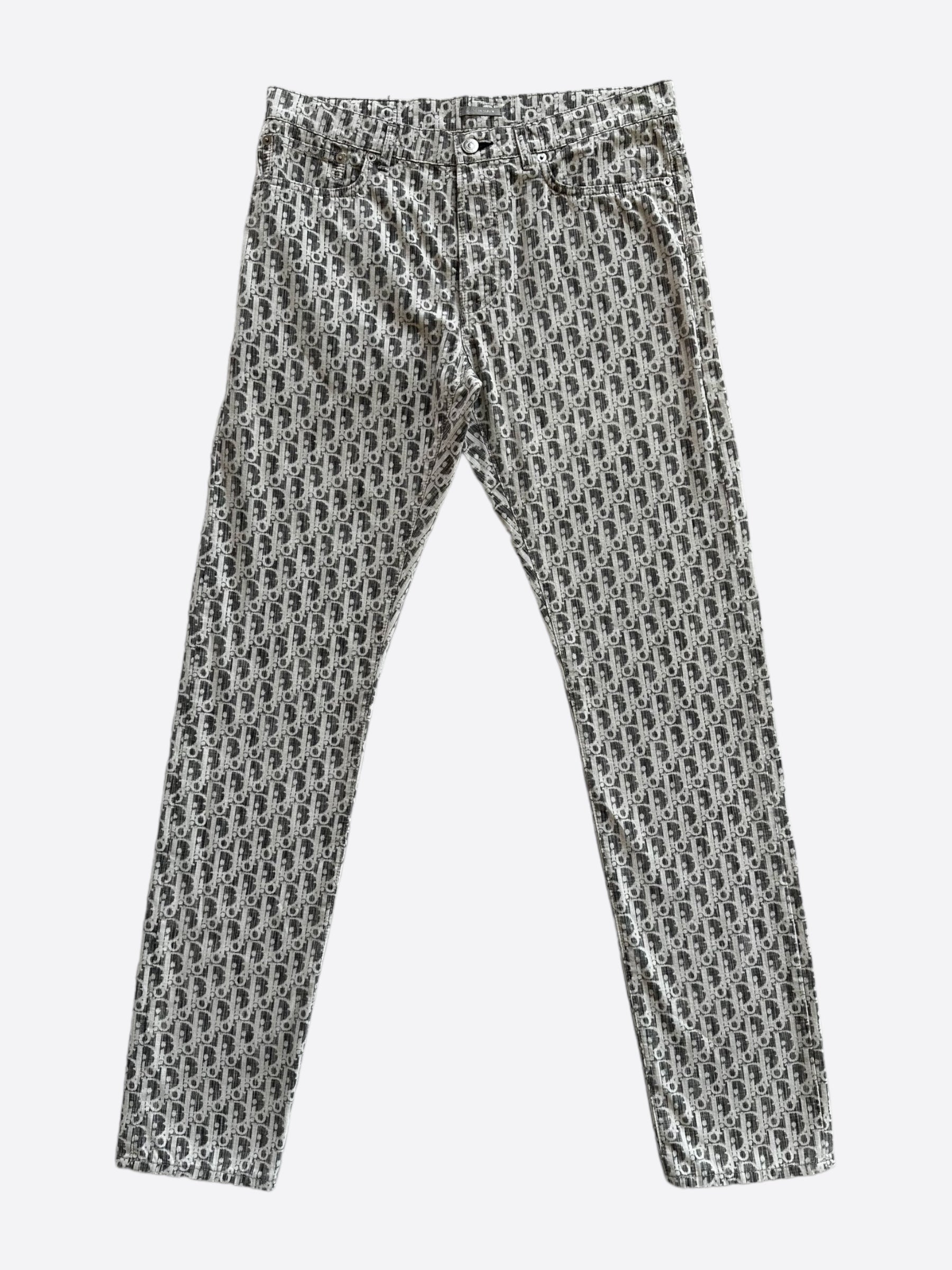 Dior Grey & White Oblique Slim Jeans for Women - High Waisted Skinny Denim Pants | Perfect for Casual Wear, Night Out & Office Outfits