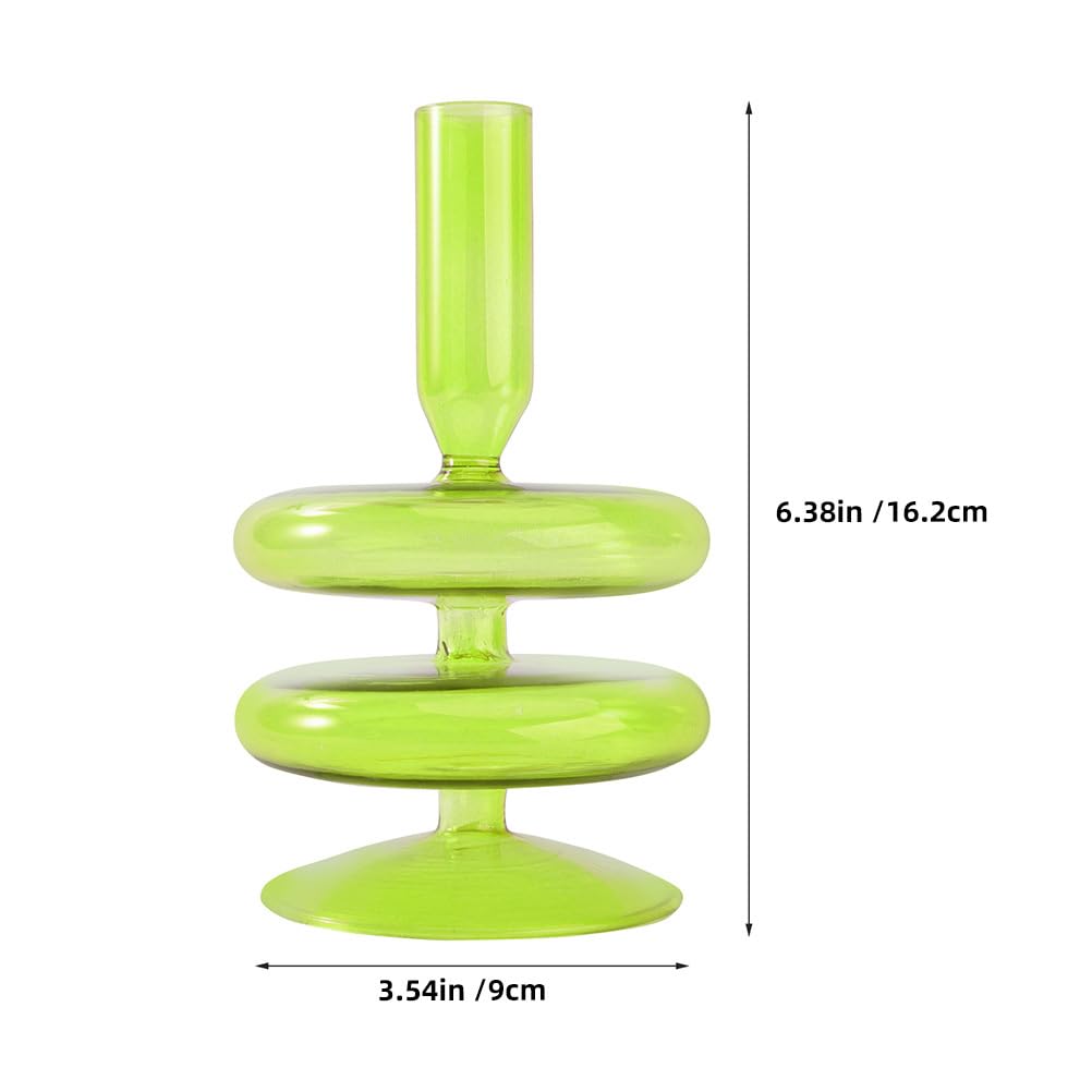 KESYOO Glass Taper Candle Holders - Elegant Candlestick Stand for Pillar Candles, Wedding Centerpiece, Valentine's Day & Birthday Party Decor - Perfect for Romantic Dinners, Home Decor & Special Occasions (Green)