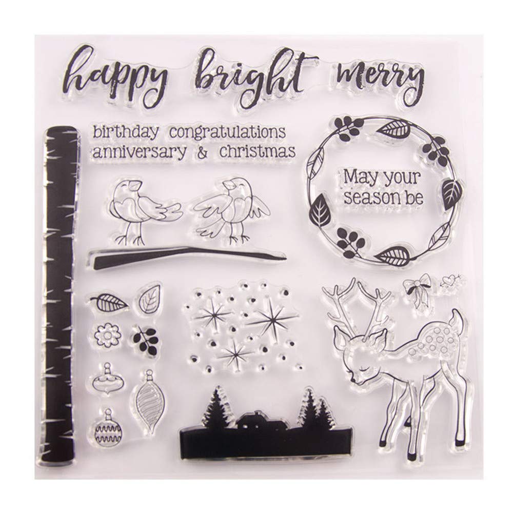 Christmas Deer & Bird Sparkle Baubles Clear Rubber Stamps Set for Card Making, Scrapbooking, Journaling, Album & Paper Crafts - Perfect for Holiday DIY Greeting Cards, Gift Tags & Festive Decorations