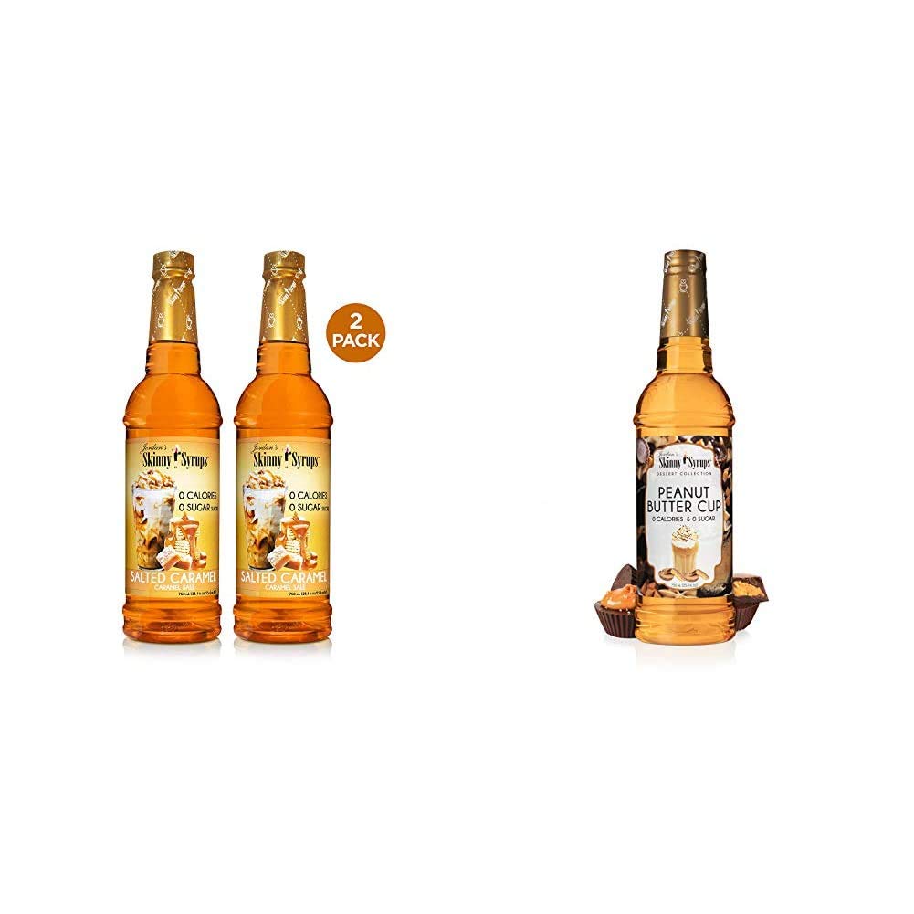 Sugar Free Coffee Syrups by Jordan's Skinny Syrups - Salted Caramel & Peanut Butter Cup Flavors | Zero Calorie, Gluten Free Flavoring for Coffee, Tea, Desserts & Baking | 2 Pack Bundle