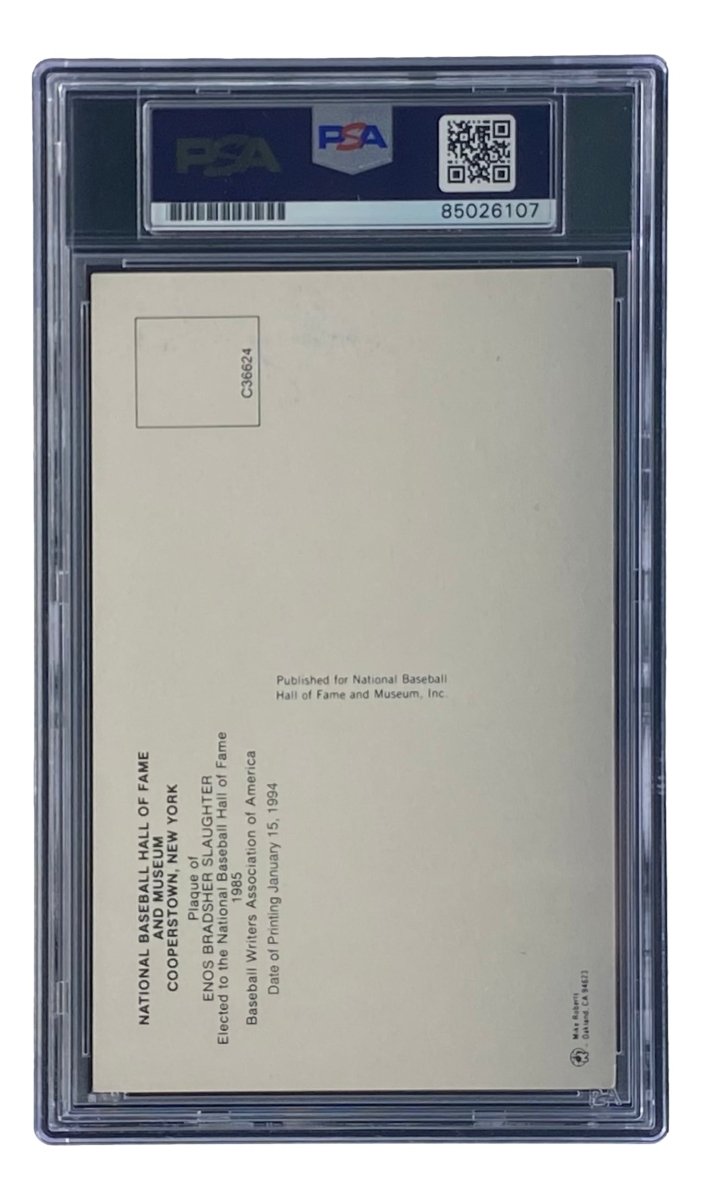 Authentic Enos Slaughter Signed 4x6 St Louis Cardinals HOF Plaque Card - PSA/DNA Certified #85026107 - Perfect for Baseball Memorabilia Collectors & Cardinals Fans