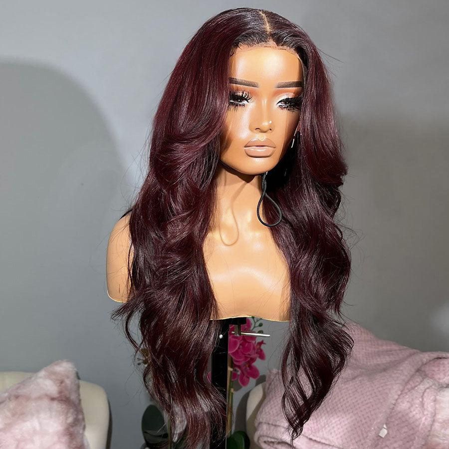 WOWANGEL Ombre Burgundy 13x6 HD Lace Front Wig - Body Wave Human Hair Wig for Women | Natural Look for Daily Wear, Parties & Special Occasions