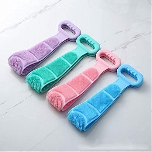 Premium Double-Sided Silicone Body Scrubber Brush - Long Back Exfoliating Shower Strap for Deep Cleaning - Ideal for Men & Women (Random Color, Pack of 1) - Perfect for Spa Days, Exfoliation & Back Acne Treatment
