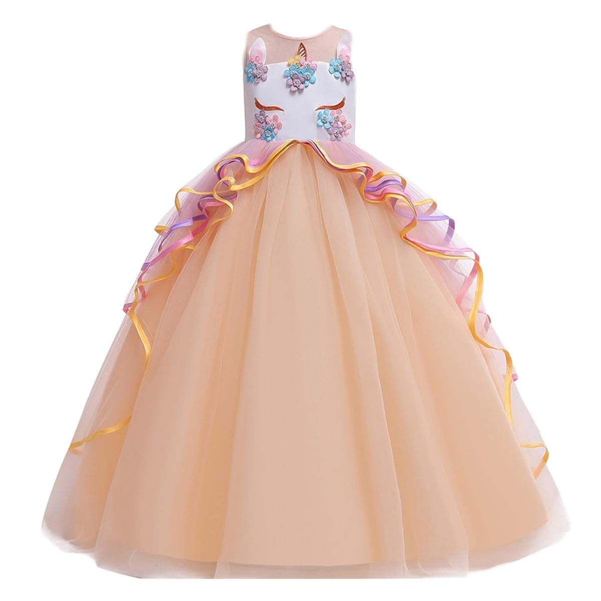 Unicorn Princess Costume for Girls - Long Maxi Tulle Dress with Headband | Birthday Party, Carnival, Cosplay, Dress Up Outfits | Perfect for Halloween, Christmas, School Plays & Fantasy Themed Events