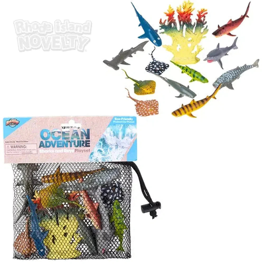 12-Piece Shark and Ray Mesh Bag Play Set - Ocean Animal Toys for Kids, Perfect for Beach, Pool, and Bathtime Fun
