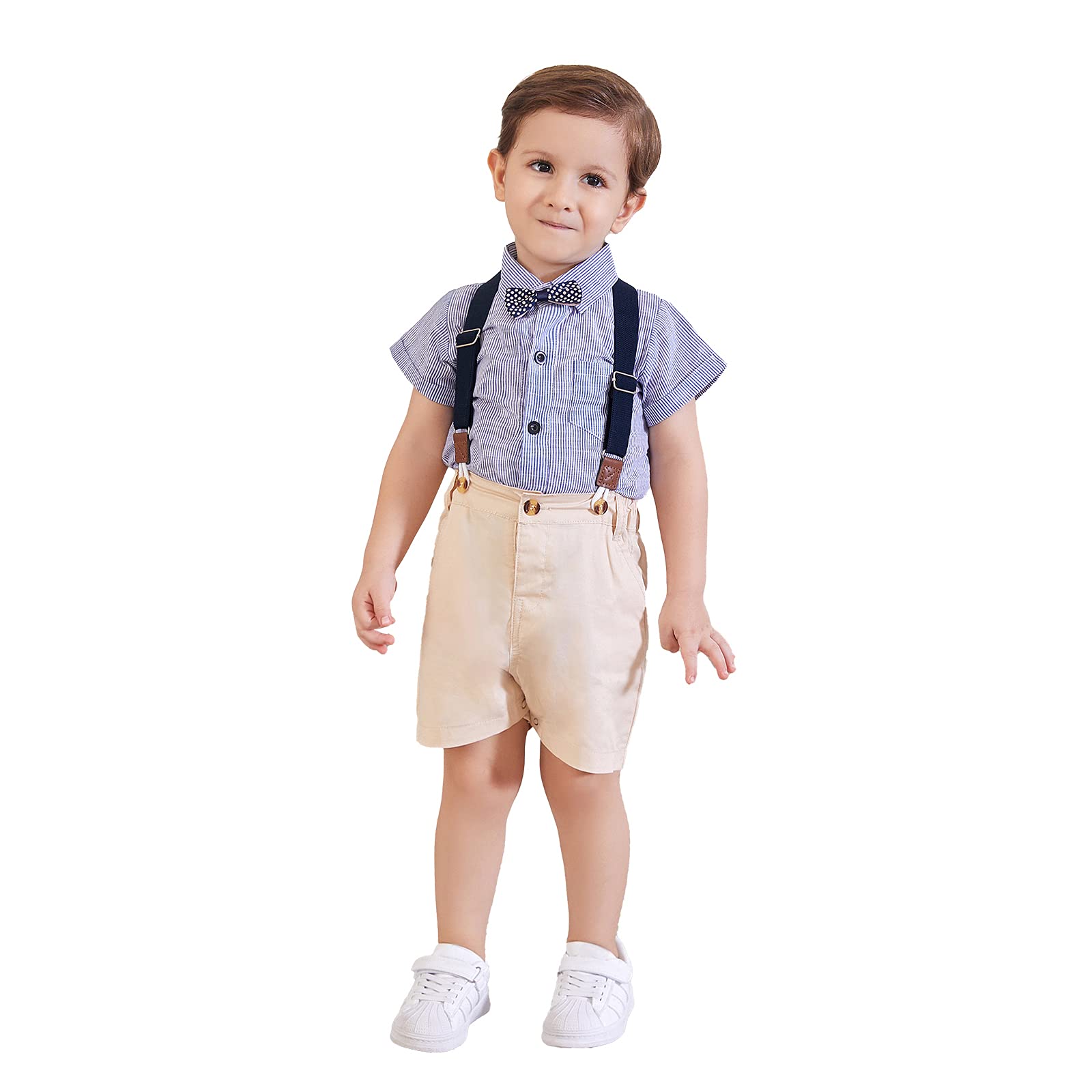 SOONHUA Baby Boy Outfits - Gentleman Suit Set with Short Sleeve Romper, Suspenders & Bow Tie | Newborn Formal Wear for Photoshoots, Parties & Special Occasions