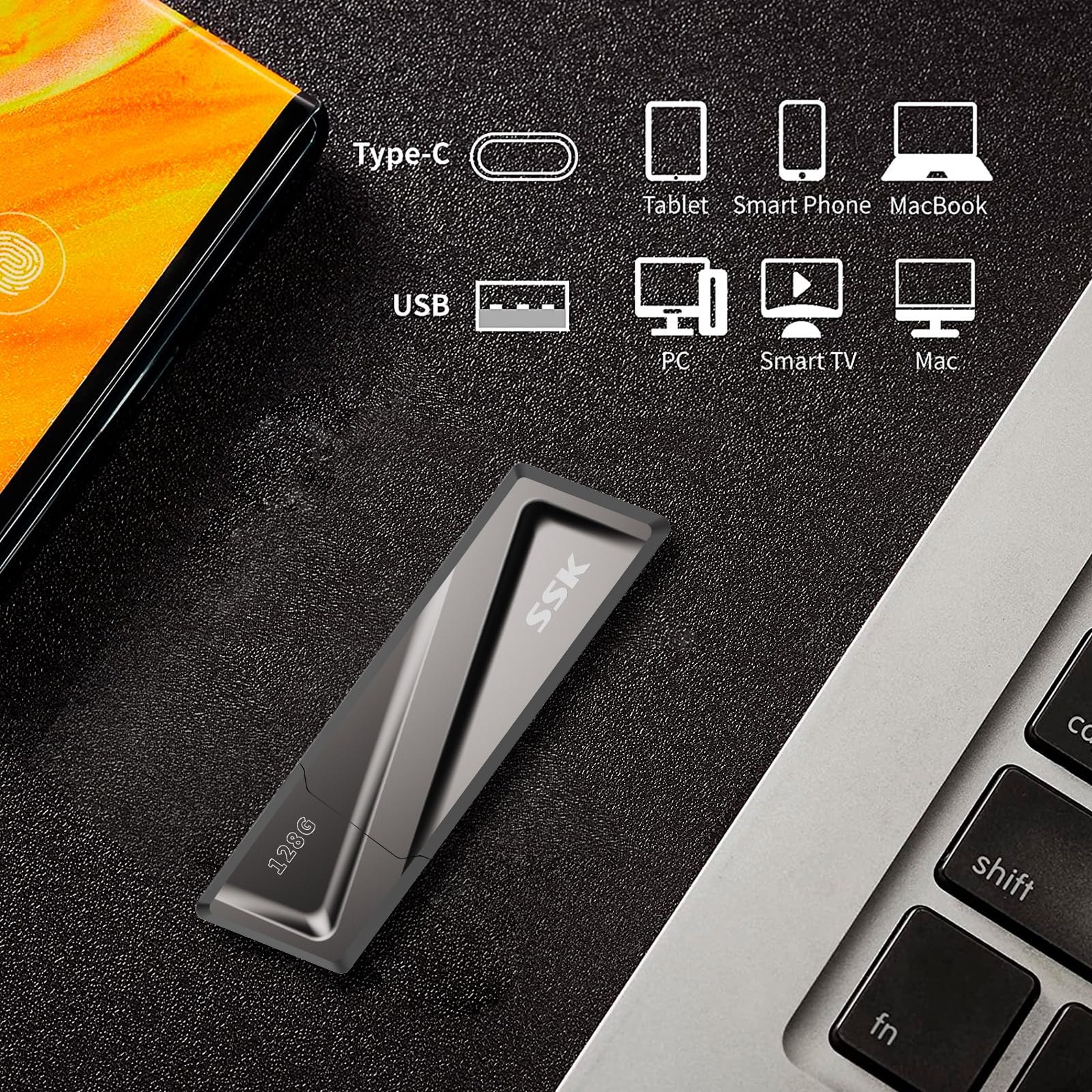 SSK 128GB USB 3.2 Flash Drive 550MB/s for Smartphones & Laptops