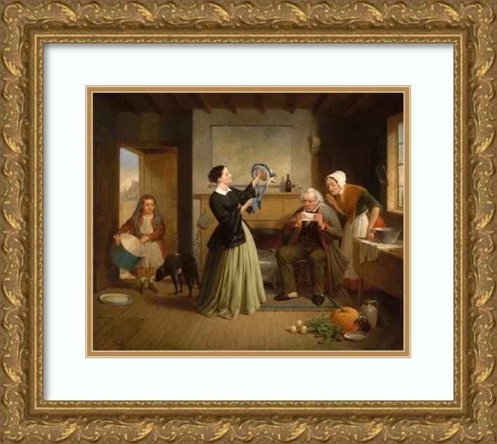 Francis William Edmonds 'The New Bonnet' (1858) - 23x20 Gold Ornate Framed & Double Matted Museum Art Print - Perfect for Home Decor, Office Wall Art, and Gift Giving