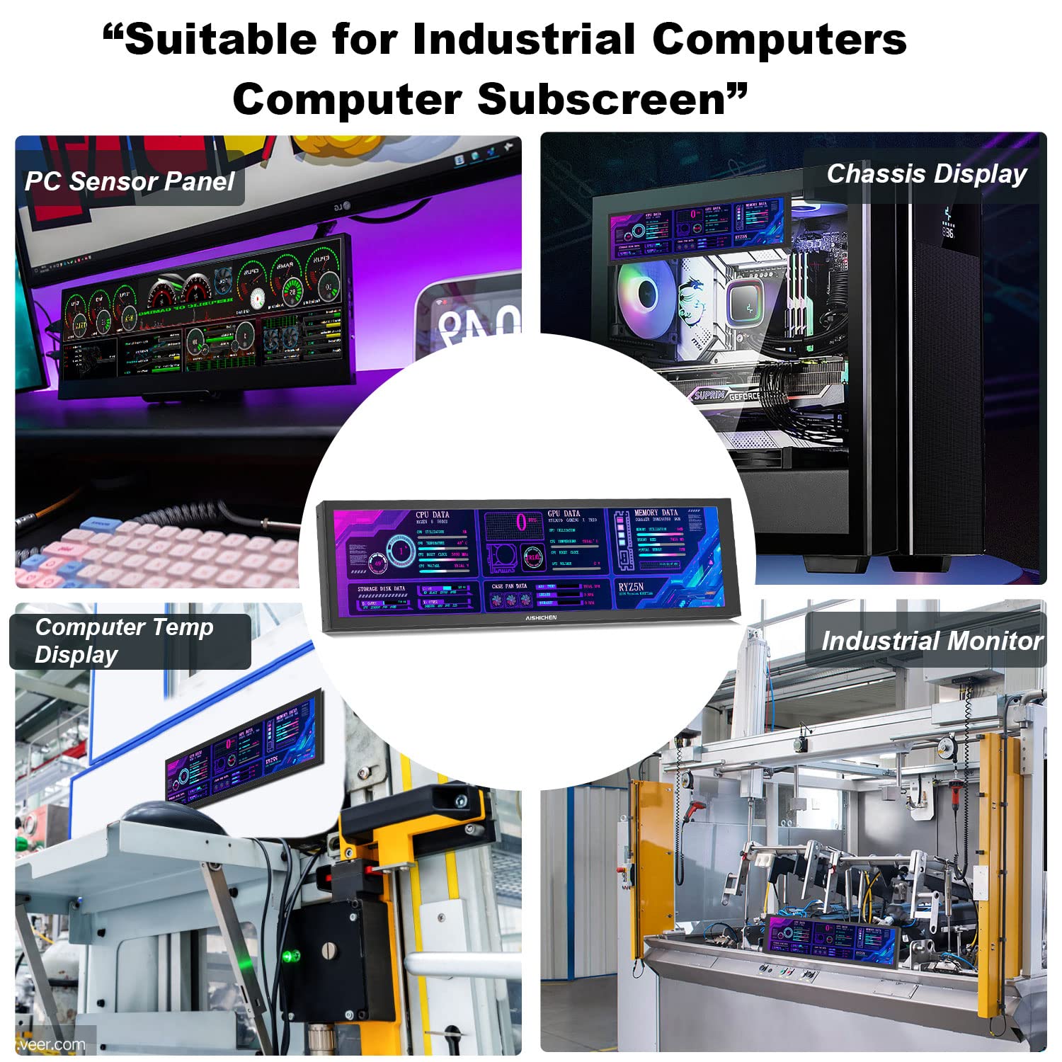8.8 Inch IPS USB Mini Screen - PC Temperature Display & Sensor Panel Monitor with AIDA64 Support for CPU, RAM, GPU Data - ARGB Computer Case Secondary Screen for Gaming PC, Workstation & Home Office Setup