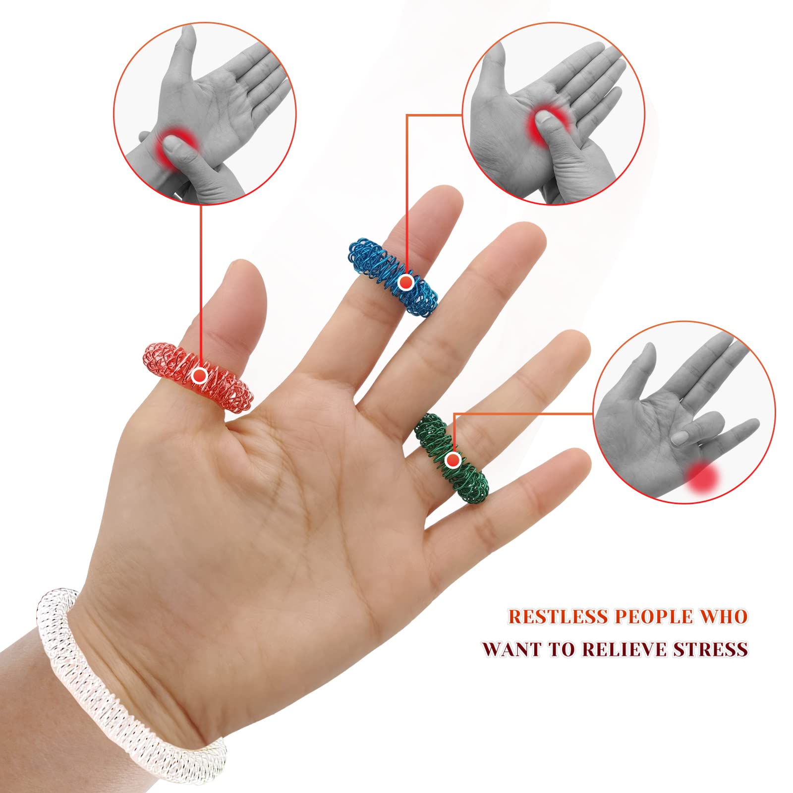 12-Piece Fidget Rings & Bracelet Set - Acupressure Sensory Rings for Stress Relief, Anxiety, ADHD & Trichotillomania - Silent Spike Fidget Toys for Adults - Perfect for Office, Travel & Focus Enhancement