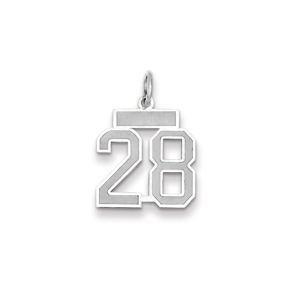 14k White Gold Small Satin Number 28 Charm Pendant - Elegant 14kt White Gold Jewelry for Necklace, Bracelet & Gift Giving