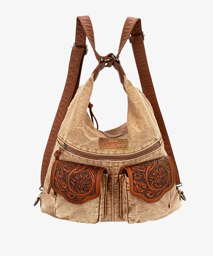 Wrangler Floral Tooled Denim Hobo Bag Convertible - Stylish Crossbody Purse for Women, Perfect for Concerts, Travel & Everyday Use