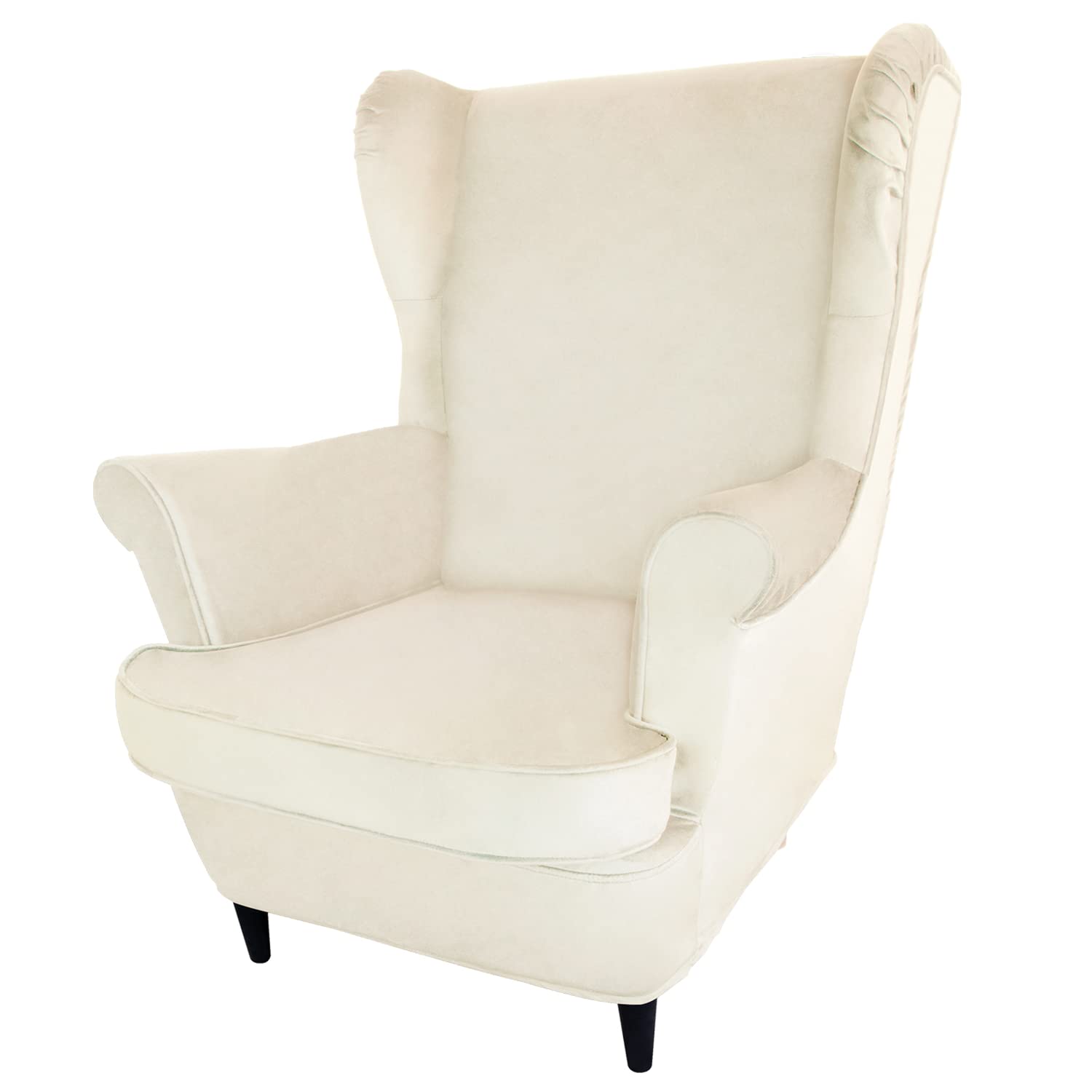 Velvet Armchair Cover for IKEA Strandmon Wing Chair - Warm White Sofa Slipcover, Stretchable Living Room Furniture Protector - Perfect for Home Decor, Pet Protection & Daily Use