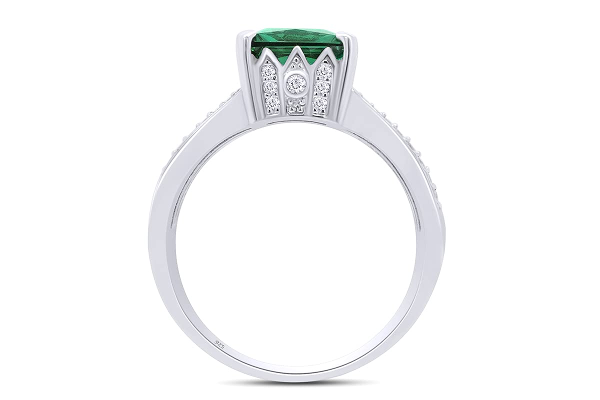 14K Gold Plated 925 Sterling Silver Simulated Emerald & Diamond Cluster Engagement Ring for Women - Perfect for Proposals, Anniversaries & Special Occasions