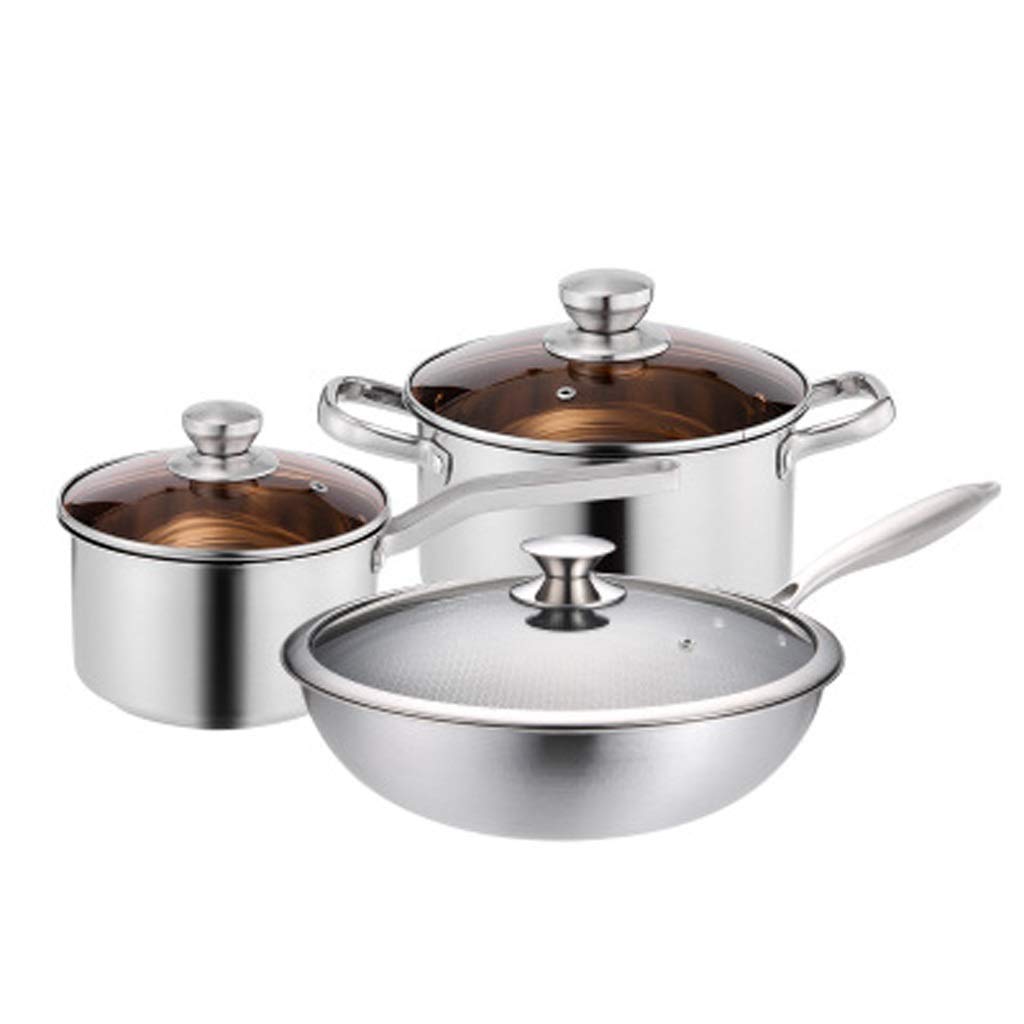 3-Piece Stainless Steel Cookware Set - Induction Compatible Flat Bottom Frying Pan, Soup Pot & Milk Pot for Home Kitchen | Perfect for Sauteing, Boiling & Milk Heating