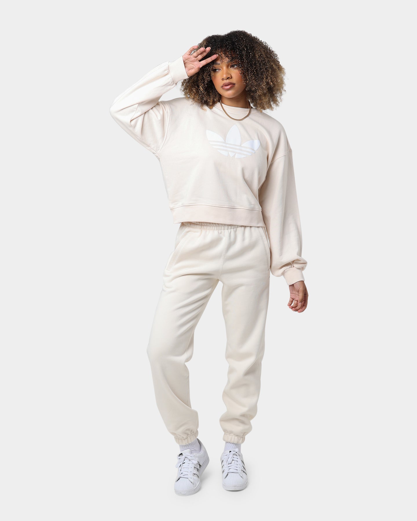 Adidas Women's Wonder White Crewneck Sweatshirt - Comfortable Casual Pullover for Workout, Lounge & Everyday Wear