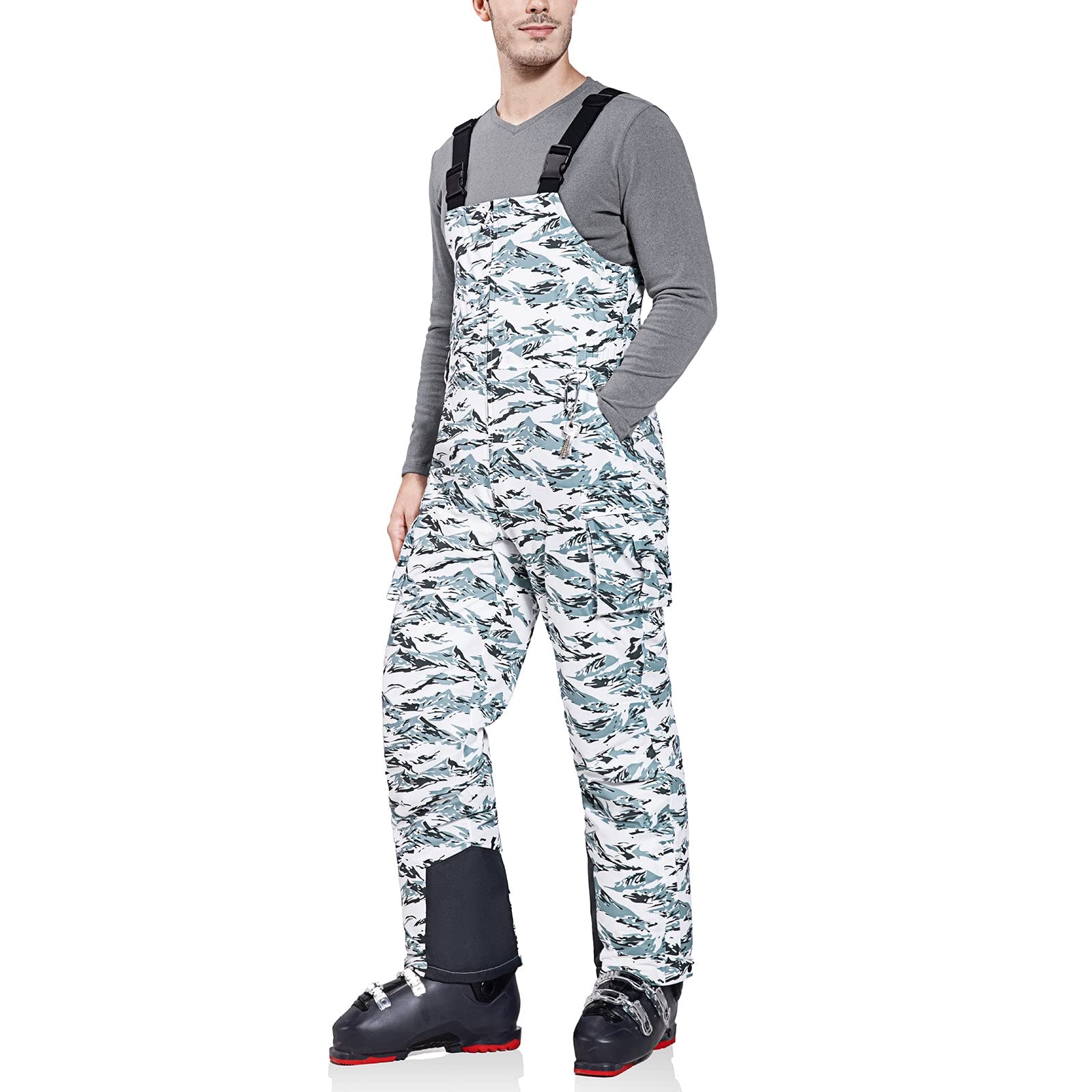 BALEAF Men's Insulated Waterproof Ski Bib Overalls with Cargo Pockets - Ripstop Snow Pants for Skiing, Ice Work & Winter Outdoor Activities