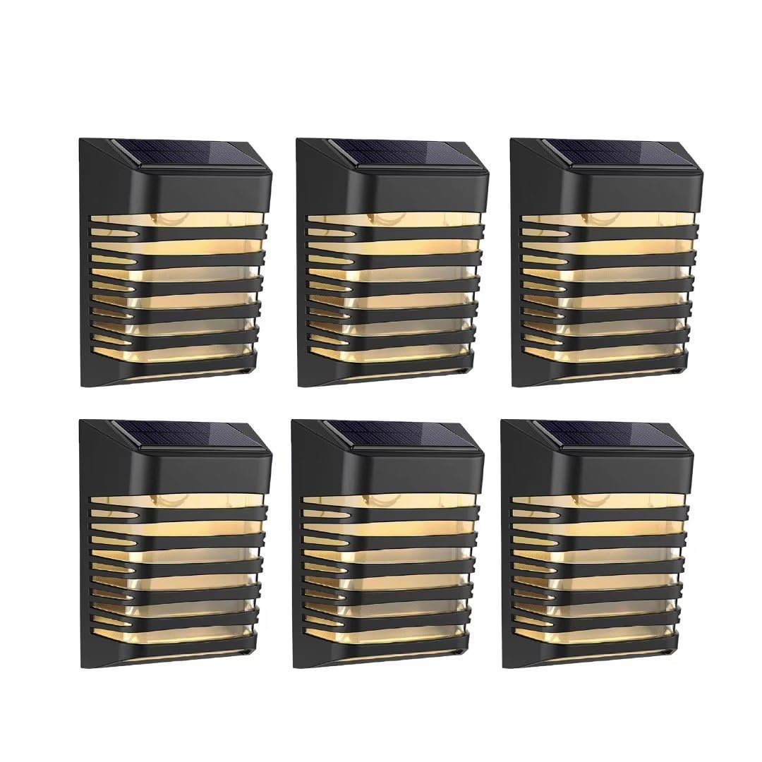 6 Pack Solar Deck Lights Outdoor - Waterproof IP65 Solar Fence Lights with 2 Brightness Modes - Solar Powered Garden Lights for Backyard, Patio, Yard, Stairs & Wall - Black (Perfect for Pathway & Landscape Lighting)