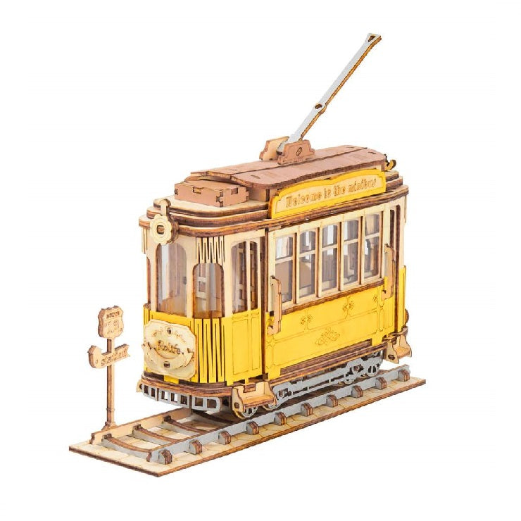 3D Laser Cut Wooden Tram Car Construction Kit - DIY Model Train Building Set for Adults & Kids - Perfect for Home Decoration, Gifts & Educational STEM Projects