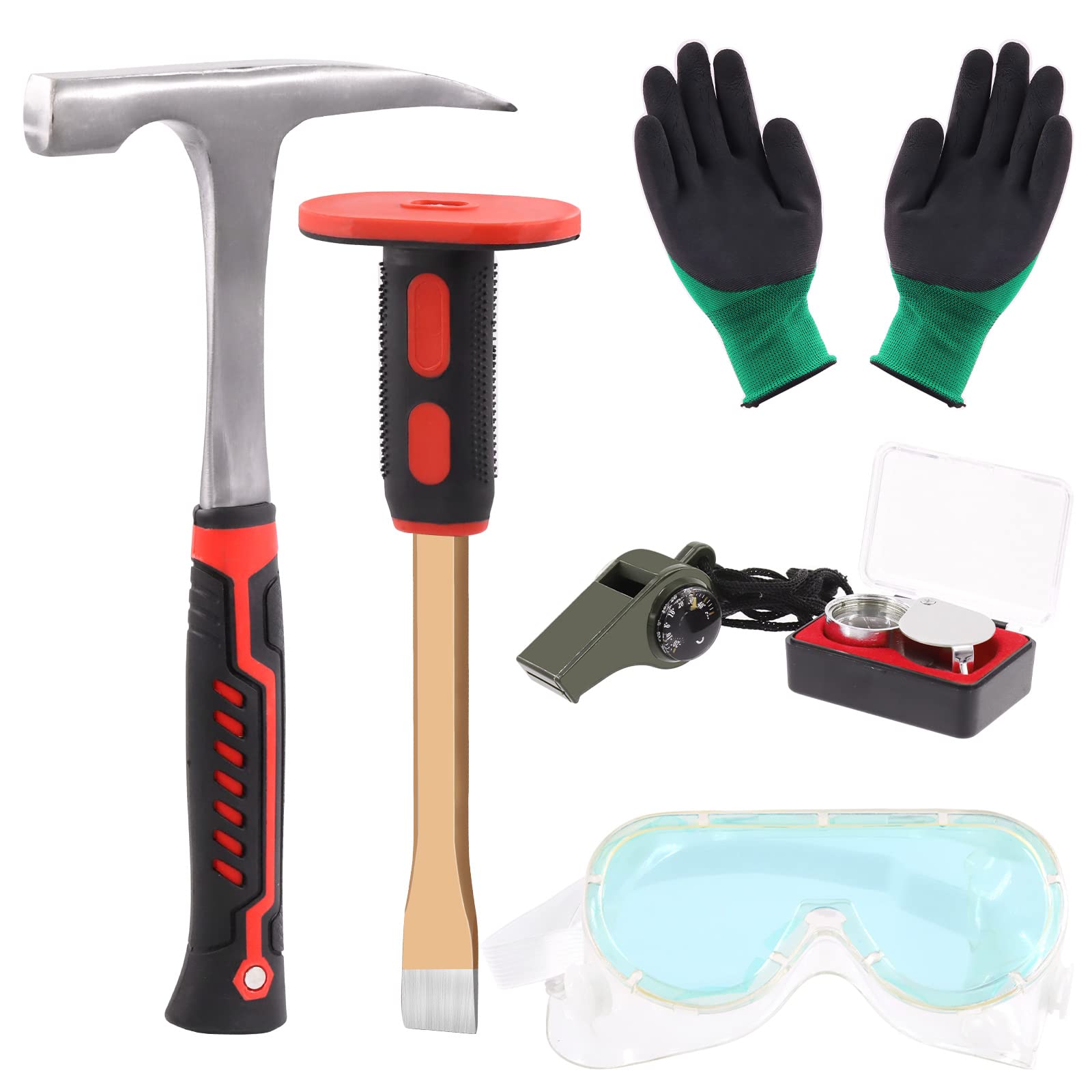 Premium 6-Piece Geology Rock Hammer & Chisel Kit - 30oz Hammer, 12