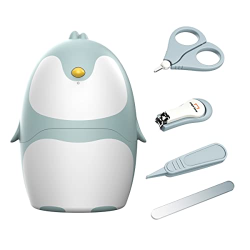 Baby Nail Care Kit with Cute Penguin Case - Safe Nail Clippers, Scissors, File & Tweezers for Newborns, Infants & Toddlers | Essential New Mom Gift for Baby Manicure & Pedicure | Perfect for Home Use, Travel & Baby Showers (Blue)