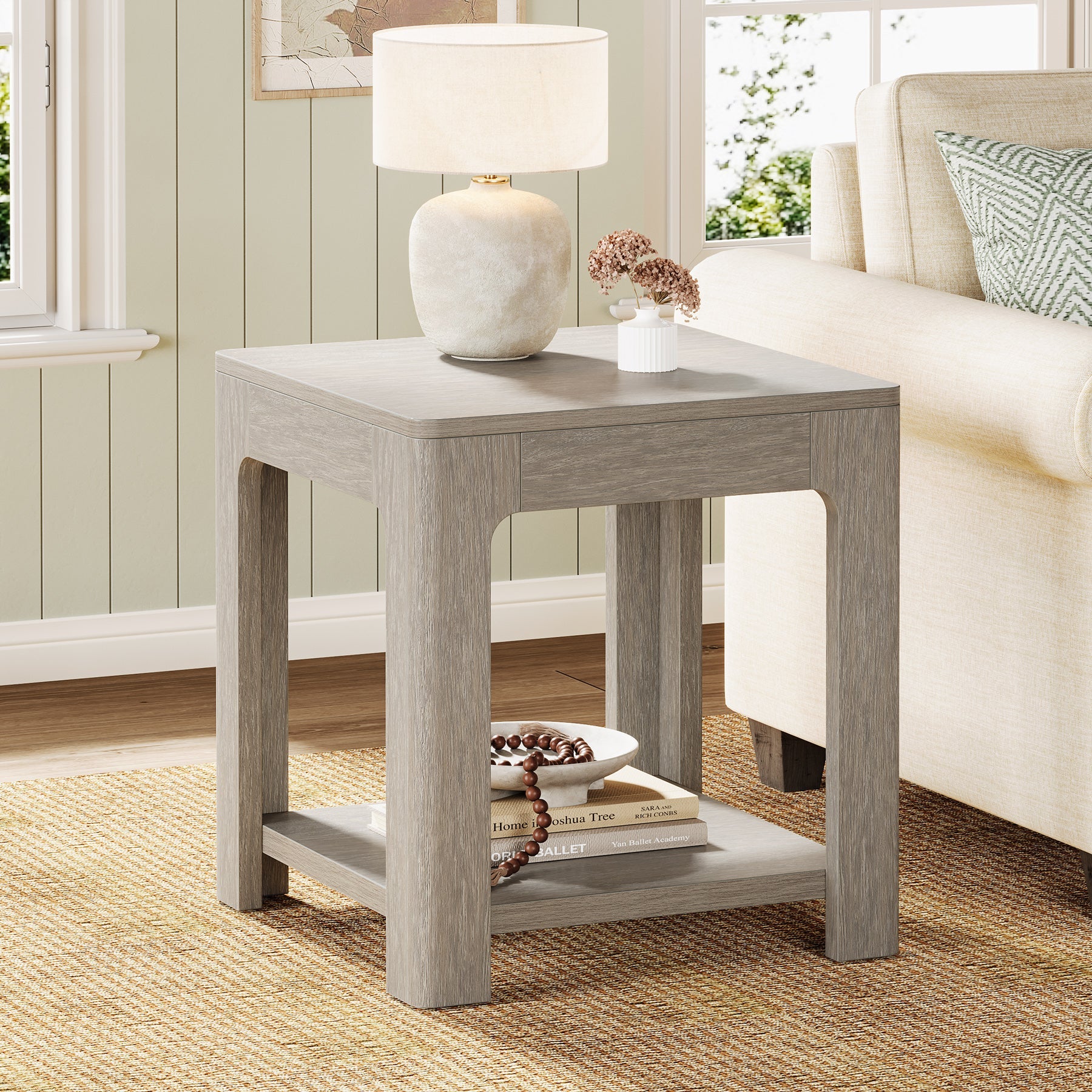 21.6 Inch 2-Tier Square End Table with Storage Shelf - Modern Nightstand for Bedroom, Living Room & Office - Sturdy Side Table for Small Spaces, Home Decor & Organization