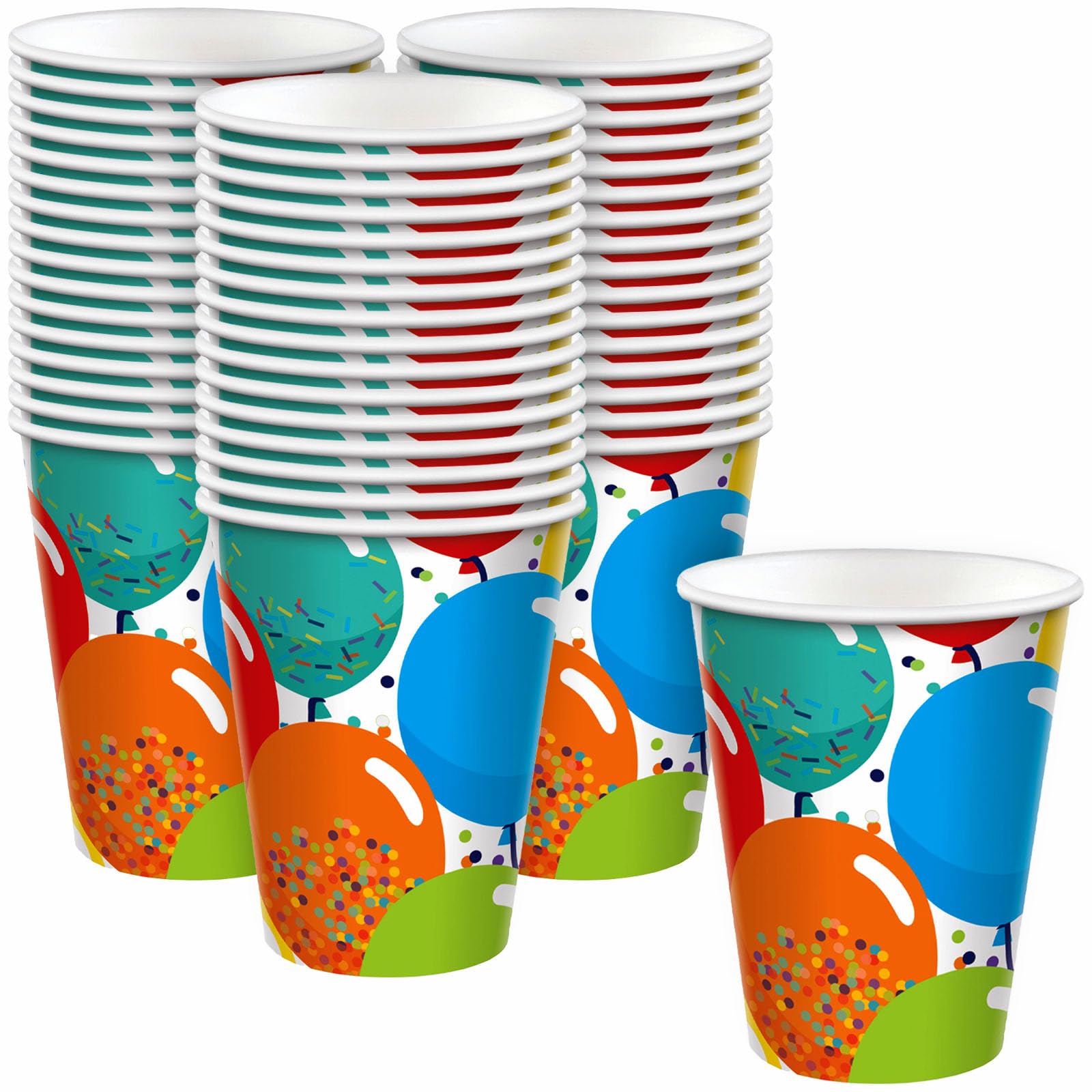 Amscan 9 Oz Disposable Paper Cups (50 Pcs) - Colorful Birthday Party Drinkware - Ideal for Birthday Celebrations, Baby Showers & Holiday Gatherings