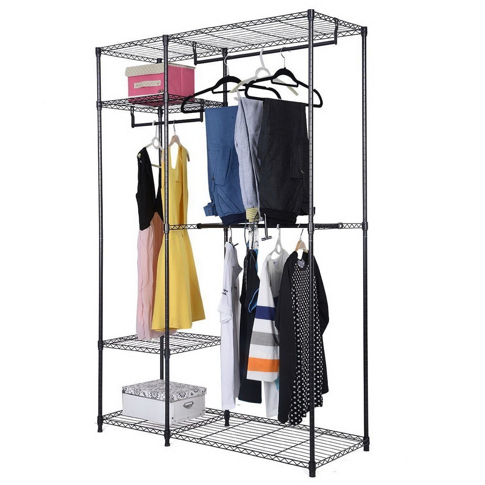 Knocbel Freestanding Metal Closet Organizer with Storage Shelves & 3 Hanging Rods - 47.25