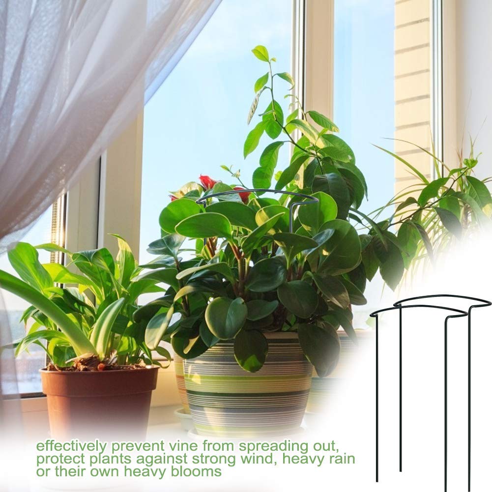 Green Iron Wire Half Round Plant Support Stakes & Rings for Climbing Plants, Vegetables, Flowers, Vines - Set of 2 | Garden Plant Stem Support for Tomatoes, Peas, Roses | Outdoor Gardening Accessories