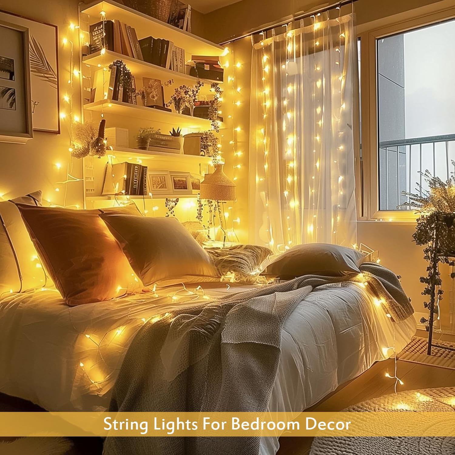 JMEXSUSS 2 Pack 100 LED Warm White String Lights - 33ft Connectable Indoor/Outdoor Christmas Lights with 8 Modes (Twinkle, Steady, etc) - Perfect for Bedroom, Tree, Window, Wedding, Patio, Party & Holiday Decorations
