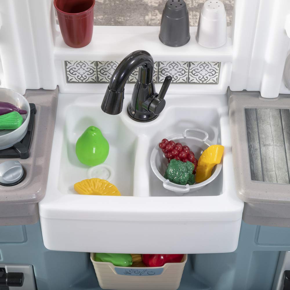 Step2 Timeless Trends Kids Kitchen Playset - Indoor & Outdoor Pretend Play Kitchen with Lights, Sounds & 21 Toy Accessories | Durable Plastic Toddler Kitchen Toy for Ages 2+ | Perfect for Pretend Cooking, Role Play & Backyard Fun
