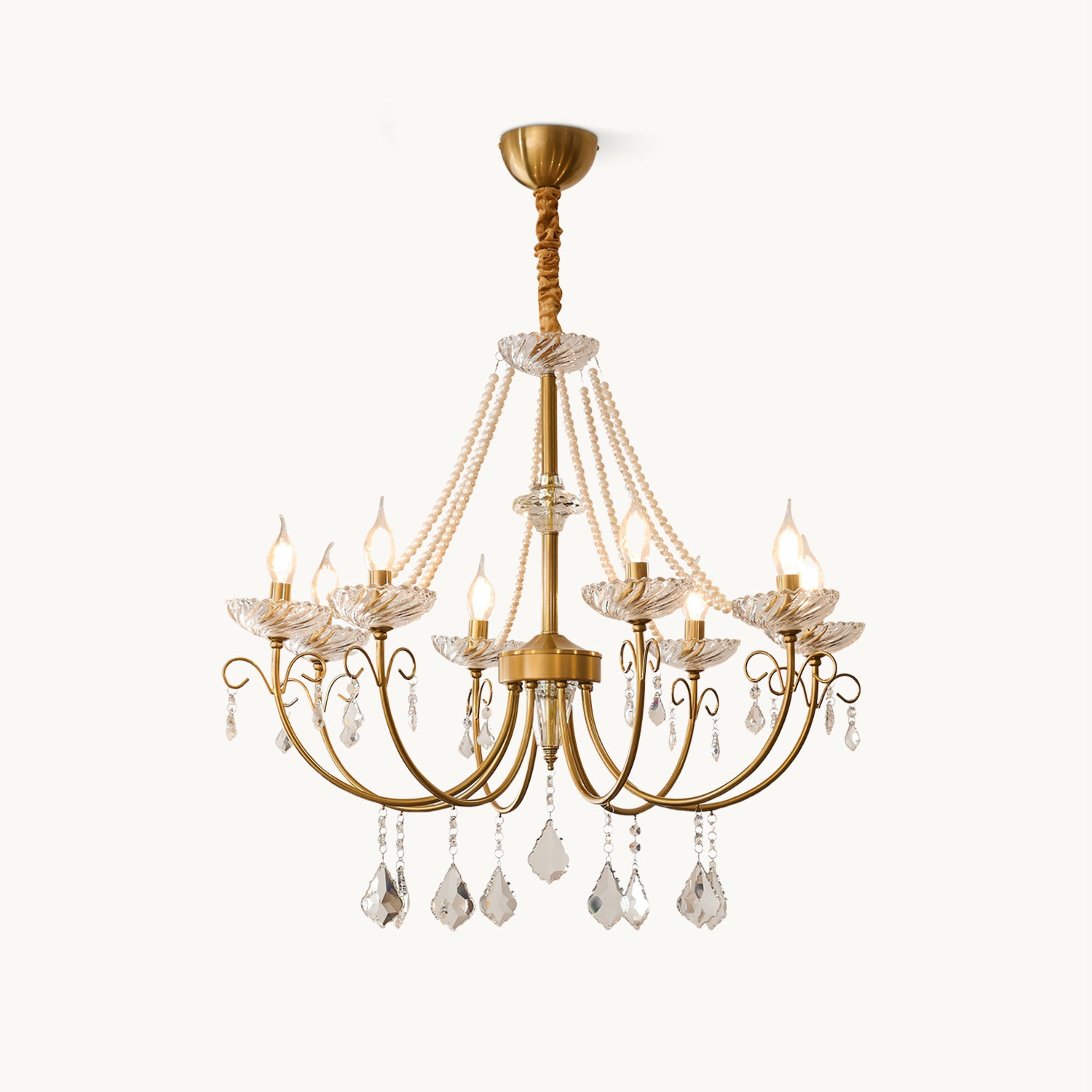 Elegant Maizey Pearl Crystal Chandelier - Vintage Style Ceiling Light Fixture for Dining Room, Bedroom & Living Room Decor