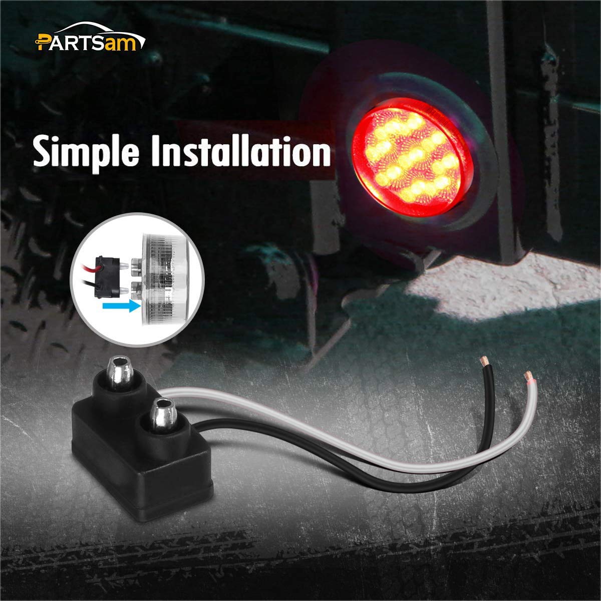Partsam 5x 2 Inch Red LED Marker Lights - 9 LED Round Clearance Lights with Grommet & Pigtail for Trailers, Trucks, RVs & Campers - Clear Lens - Durable Cab Panel Lights for Nighttime Visibility & Safety