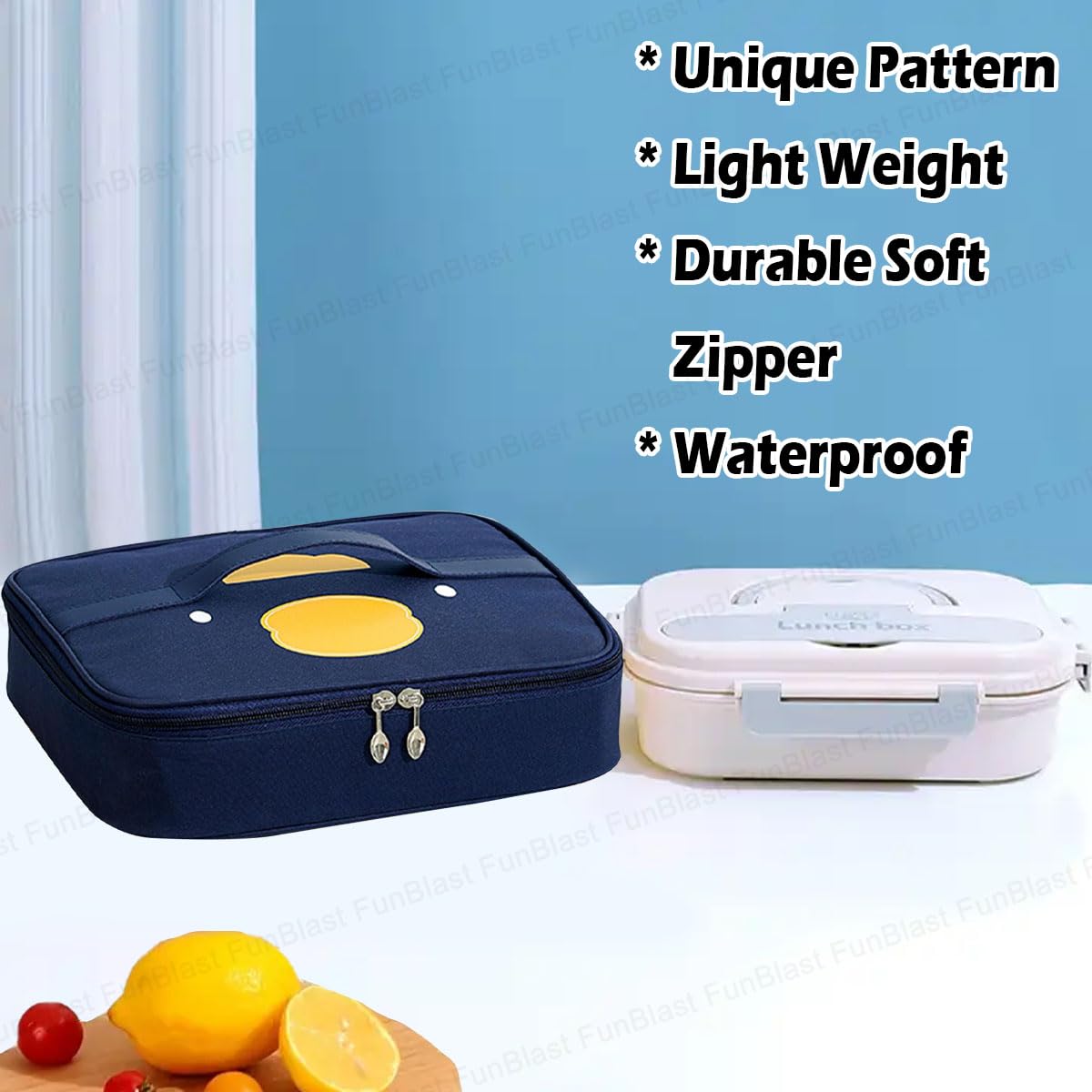 FunBlast Insulated Lunch Bag - Reusable Thermal Lunch Box for Office, School, Picnic & Travel - Leakproof Food Storage Tote for Men & Women - Perfect for Meal Prep, Work Commutes & Outdoor Adventures (Blue)