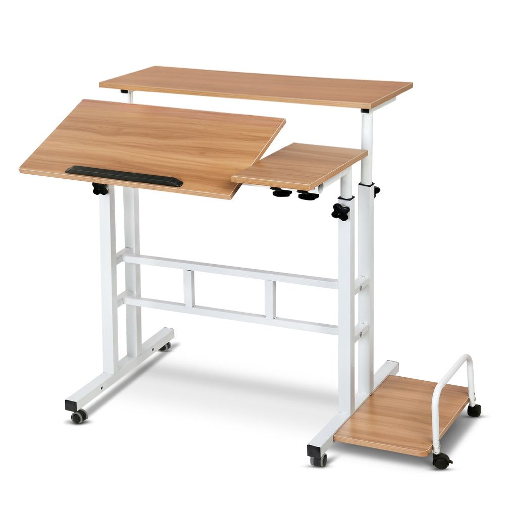 Light Wood Twin Laptop Table Desk - Adjustable Portable Standing Desk for Home Office, Bed, Couch - Perfect for Remote Work & Studying