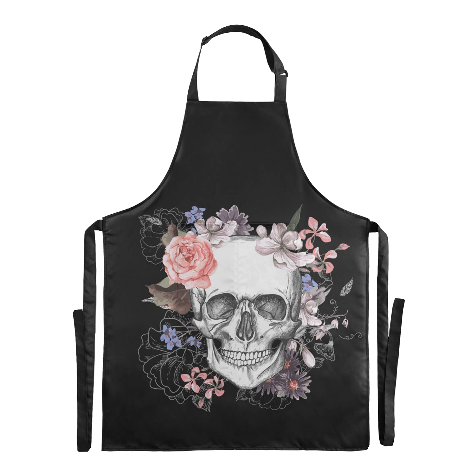 ALAZA Sugar Skull Floral Day of the Dead Waterproof Kitchen Apron with 2 Pockets - Perfect for Cooking, Baking, BBQ & Dishwashing - Great Gift for Mom, Dad, Girlfriend