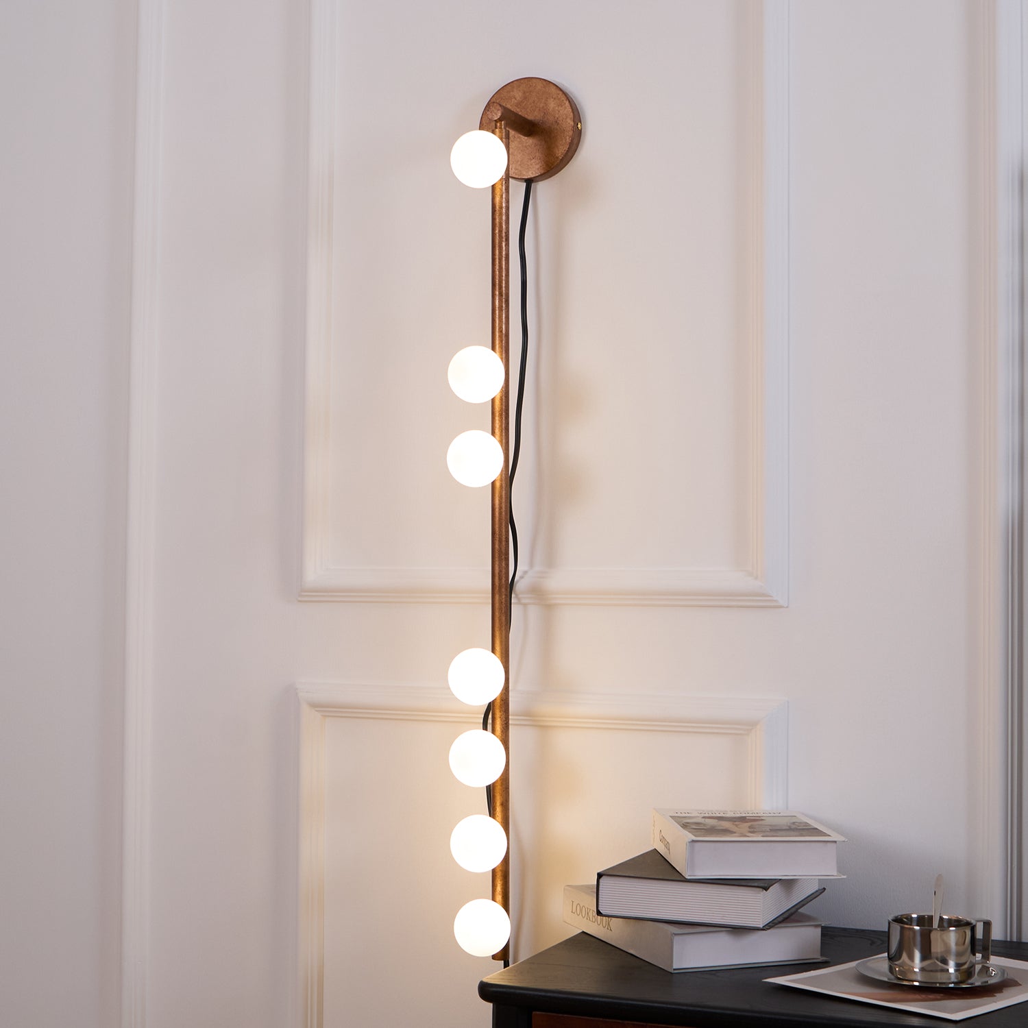 Vintage Brass Wall Sconce with Glass Tube Shade - Plug in Wall Lamp for Bedroom, Living Room, or Hallway Lighting