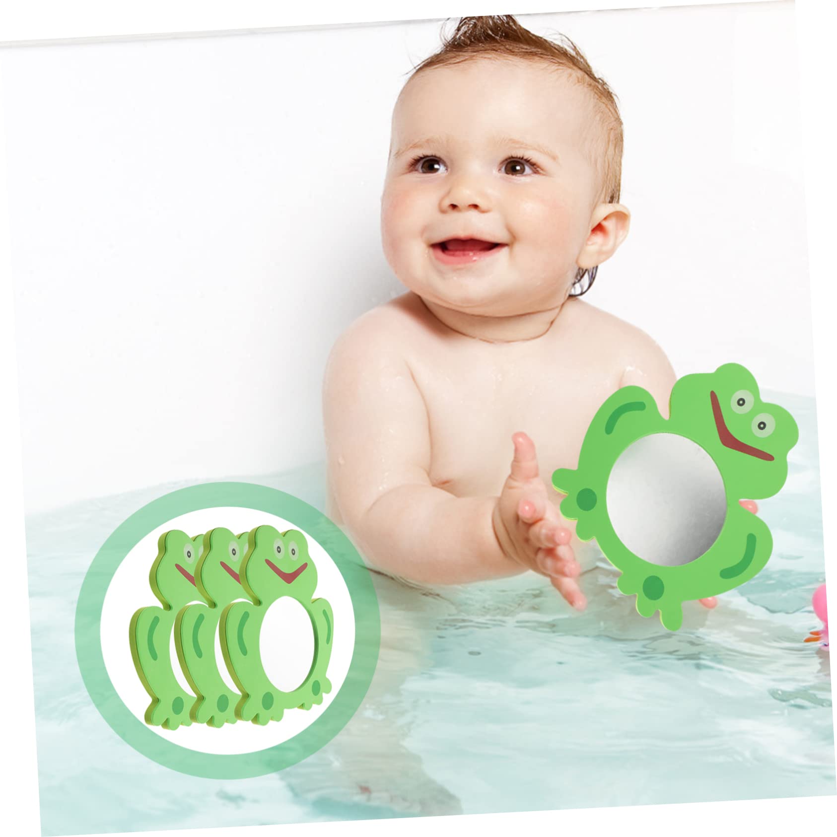 KOMBIUDA 3-Piece Frog Bath Mirror Toys for Babies & Toddlers - Waterproof Shower Toys with Suction Cups, Fun Bathtime Learning Mirror for Infant Sensory Play (EVA Foam) - Perfect for Bath Time, Sensory Development & Early Learning Activities