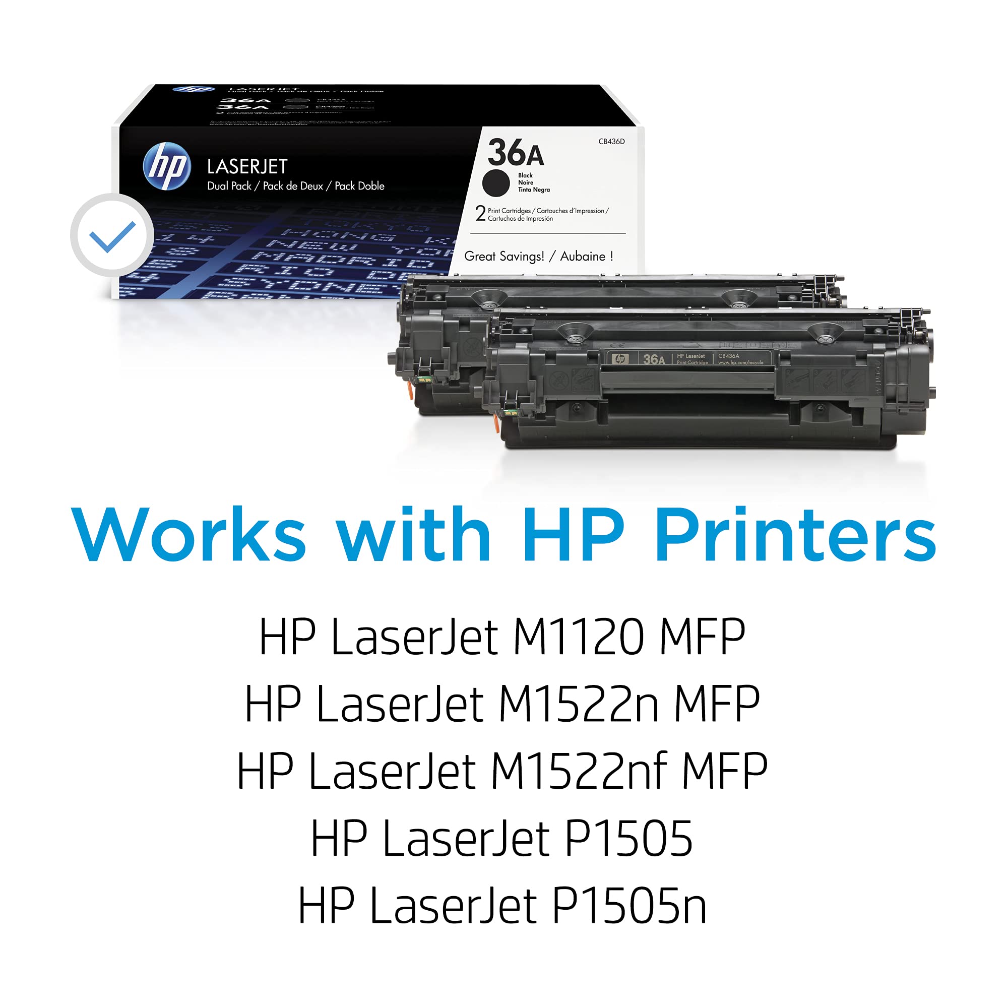 HP 36A Black Toner Cartridge (2-Pack) - Compatible with HP LaserJet M1120/M1522/P1505 Series Printers | High-Yield CB436D Replacement | Perfect for Office & Home Printing Needs