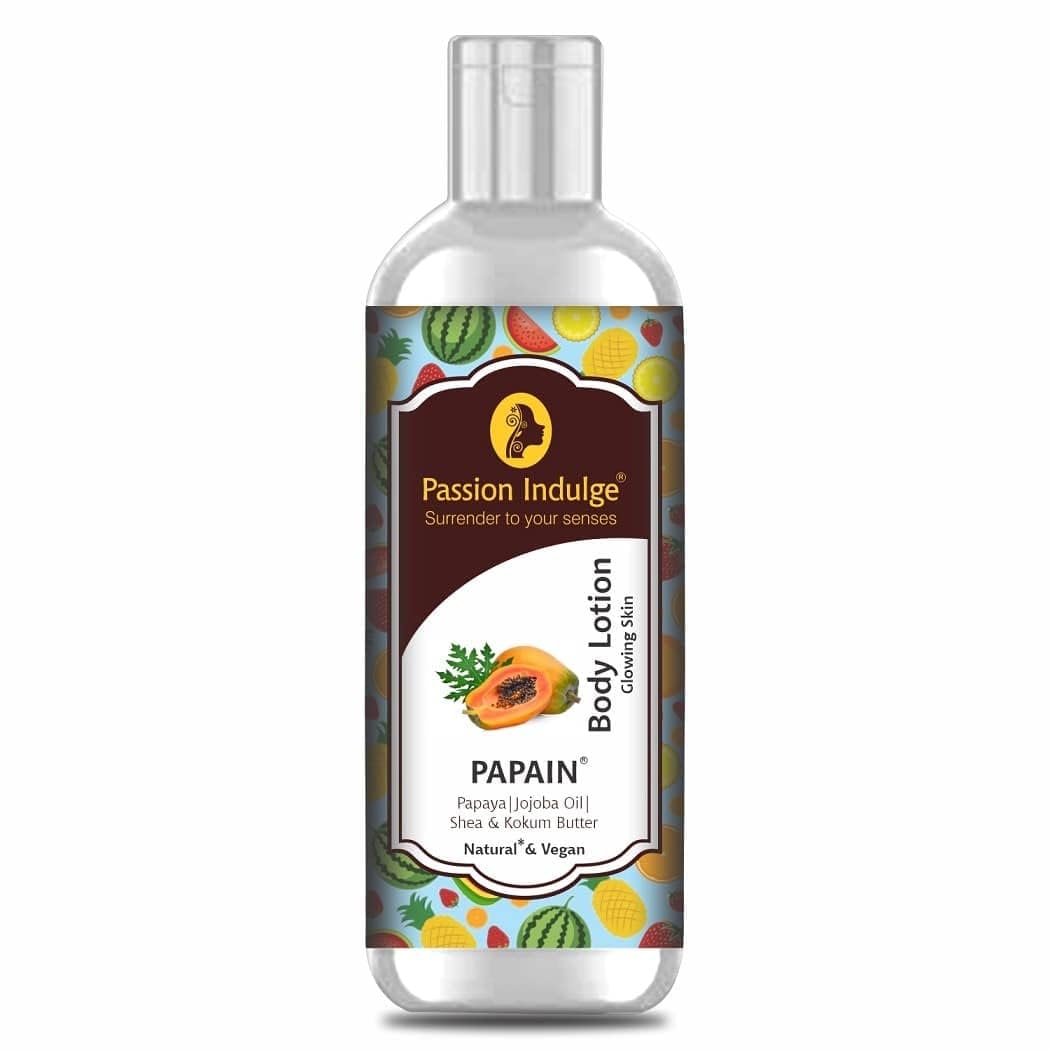 Passion Indulge Papain Body Lotion with Papaya, Jojoba Oil & Shea Butter - Natural Vegan Moisturizer for Nourished, Glowing Skin | Perfect for Daily Hydration & Post-Sun Care