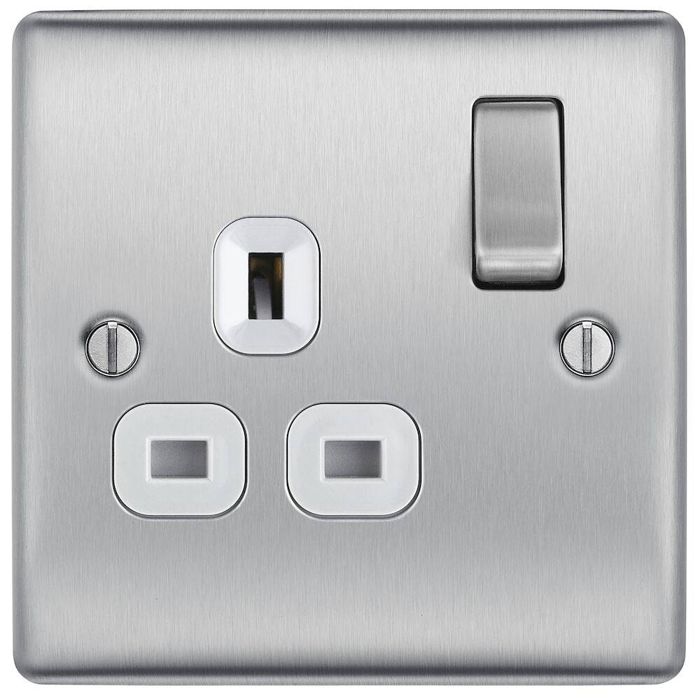 BG Nexus 13A Single Socket with Brushed Steel Finish - NBS21W - Perfect for Home, Office, and Industrial Electrical Installations