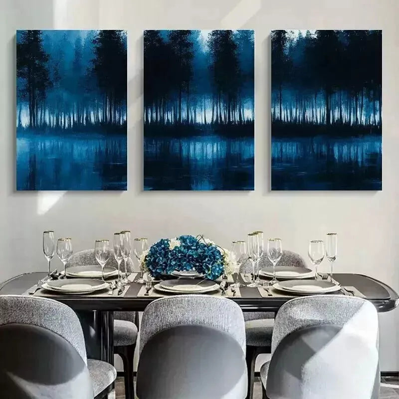 3-Piece Blue & Black Forest Abstract Wall Art Set - Framed Canvas 50x70cm - High Quality Print - 100% Australian Made - Ready to Hang - Perfect for Living Room, Bedroom & Office Decor