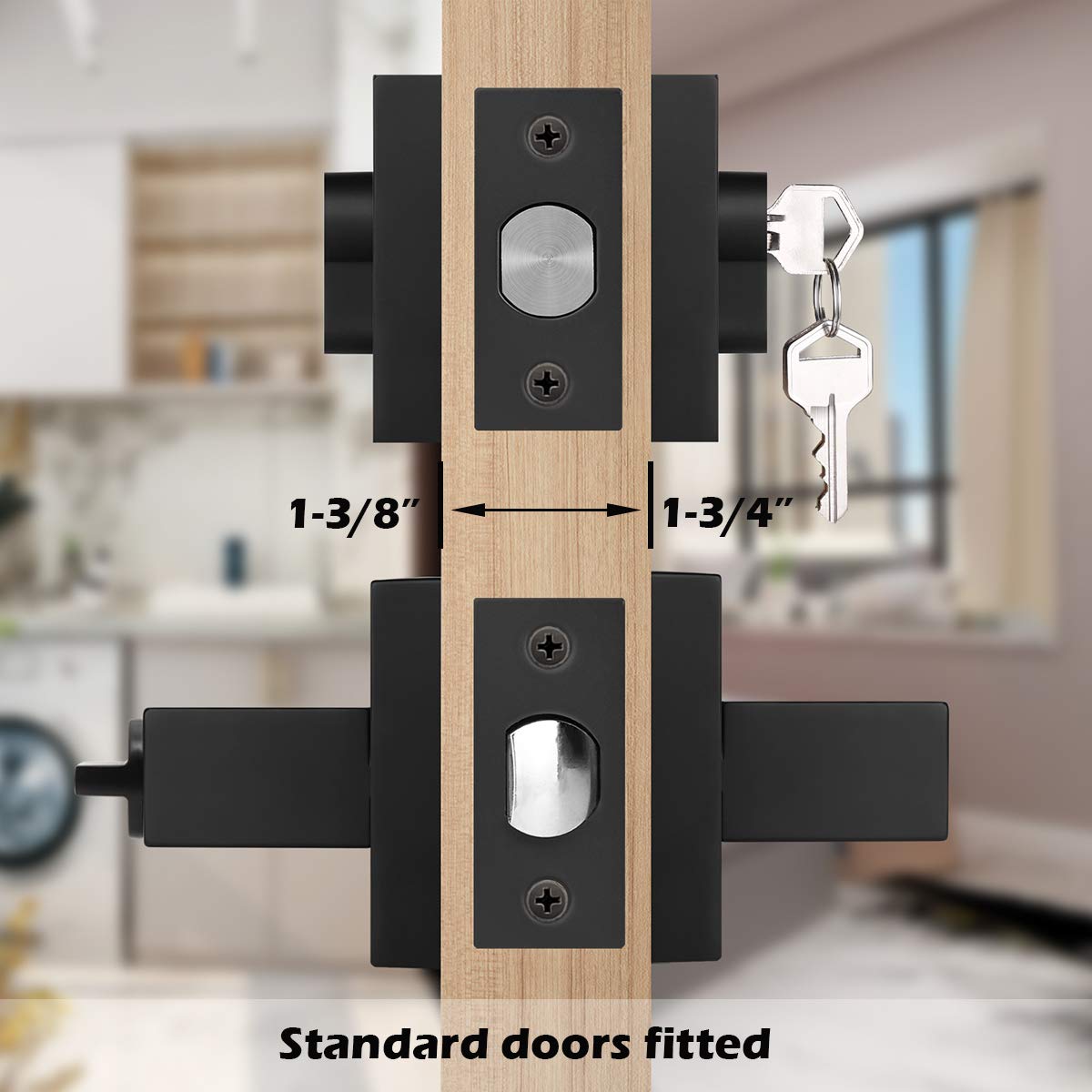Gobrico 2-Pack Matte Black Exterior Door Lever & Deadbolt Combo Set - Keyed Alike Square Handle with Double Cylinder Deadbolt - Entry Door Lockset Hardware for Home, Office & Commercial Security