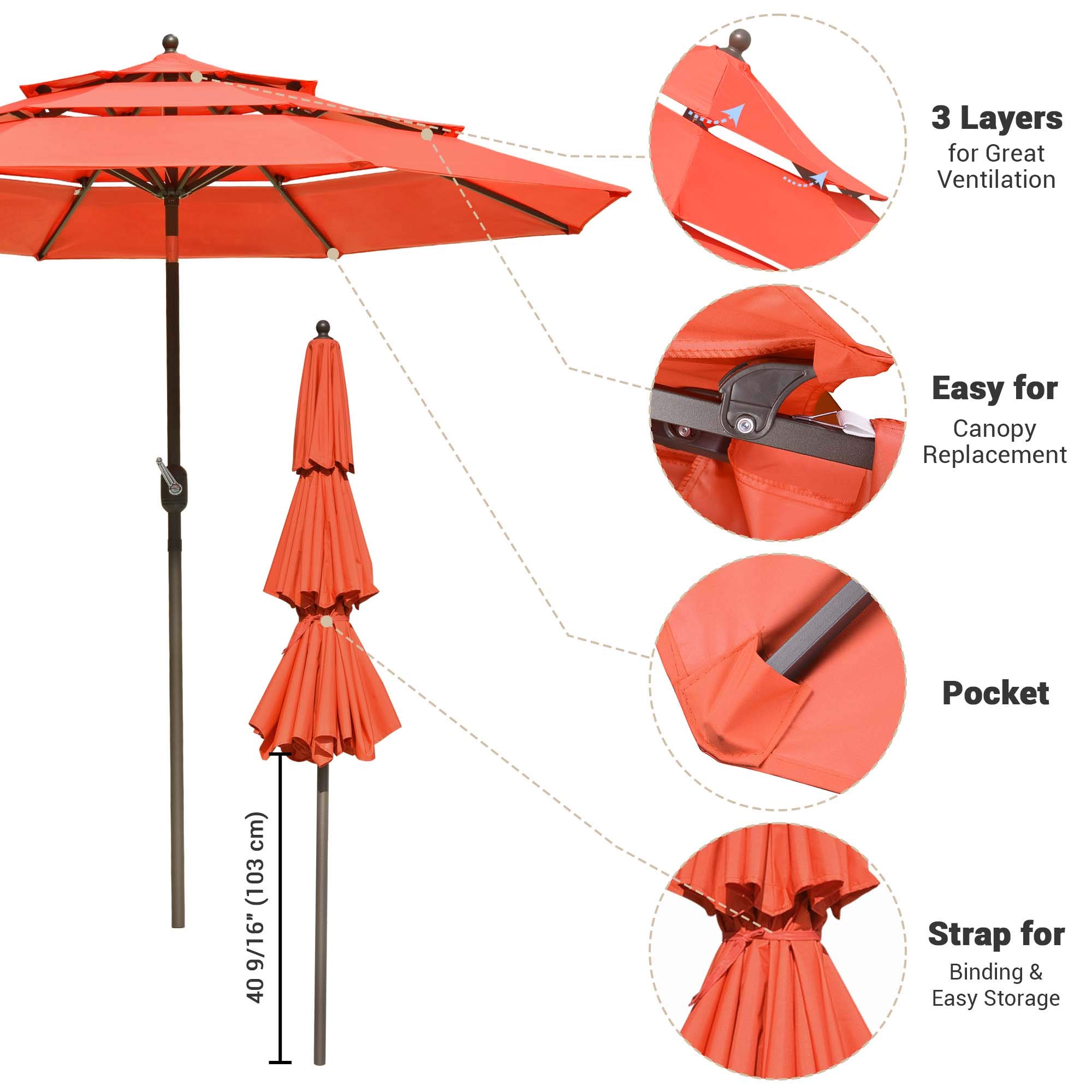 Yescom 10 Ft 3 Tier Patio Umbrella with Crank Tilt Mechanism & Protective Cover - Outdoor Shade Solution for Poolside, Garden, Hotel, and Restaurant Use