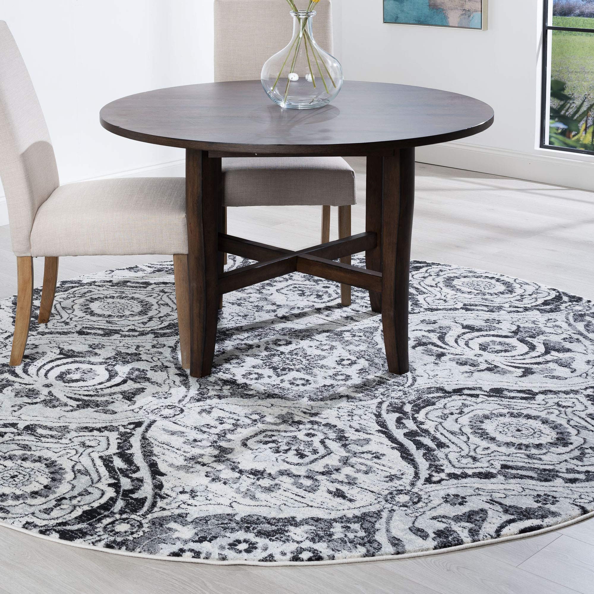 Beatrice Gray 8ft Round Boho Area Rug - Geometric Pattern Indoor Rug for Living Room, Bedroom, Dining Room & Entryway - Soft & Durable Floor Carpet for Home Decor (Alfombras para Salas) | Perfect for Boho Chic, Modern & Farmhouse Style Interiors