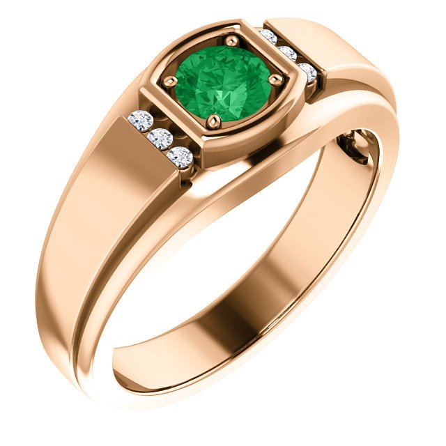 14K Gold Men's Emerald and Diamond Ring - 0.42ct Emerald & 0.09ct Diamond Wedding Band for Engagement, Anniversary, and Special Occasions